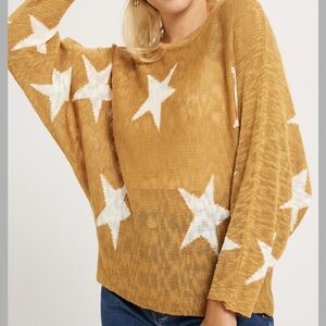 Wishlist Dolman Sleeve Sweater Mustard Yellow White Star Print Sz M/L
